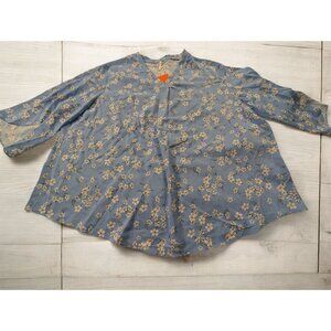 NWT Aodemo Top PLus Size 4XL Blue White Floral Blouse‎ Lightweight Stretch Flowy
